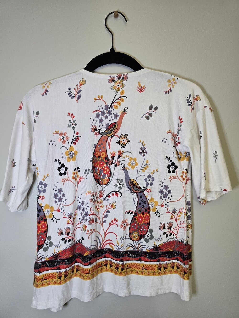 White Floral Paisley Open Front Kimono Cardigan